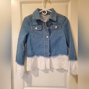 Adorable, Jean Jacket with Lace Trimming on Hem and Sleeves Sz. S